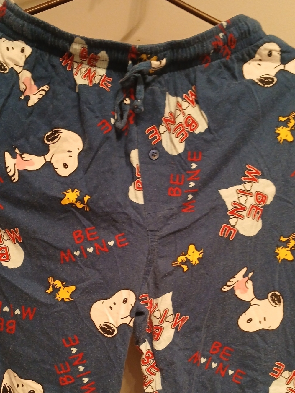 Peanuts Blue Snoopy & Woodstock Pajama Pants with Red 'Be Mine' Accents